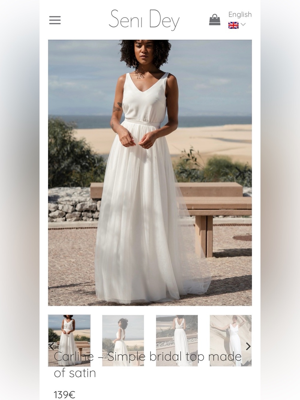 Seni Dey “Carline” Simple Bridal Satin Top in White
